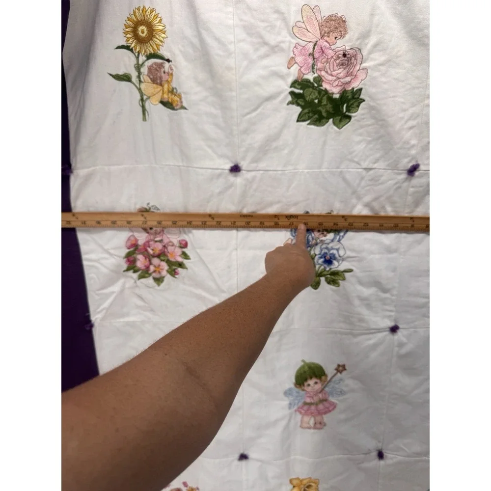 Vintage Handmade Fairy Quilt Embroidered Flower Baby Blanket Purple Cottagecore